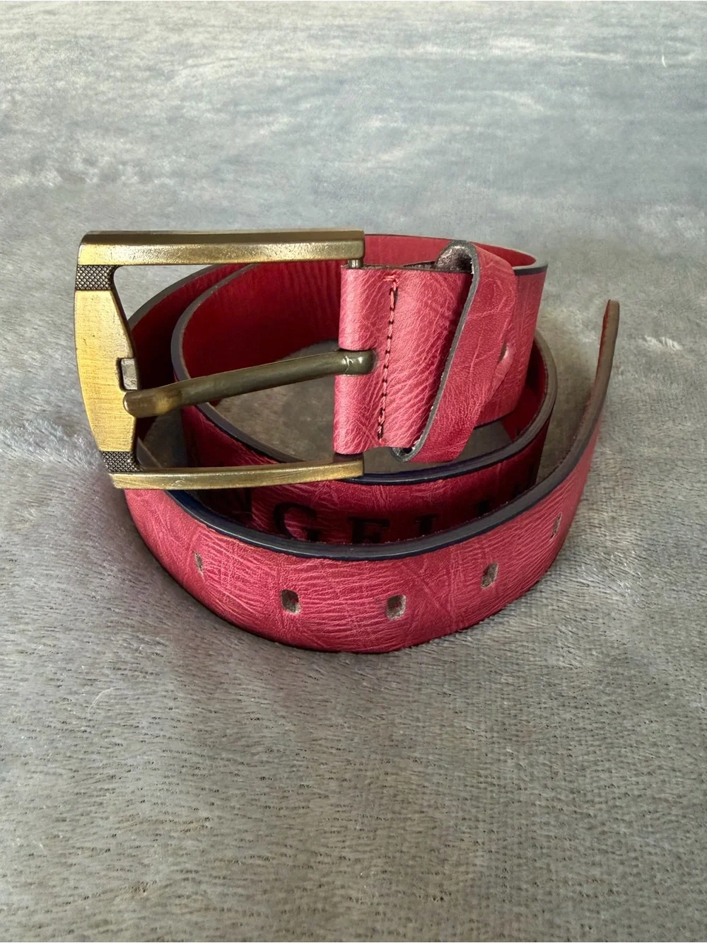 Angelina Mara Red Fox Leather Belt with Embossed Lettering Size S